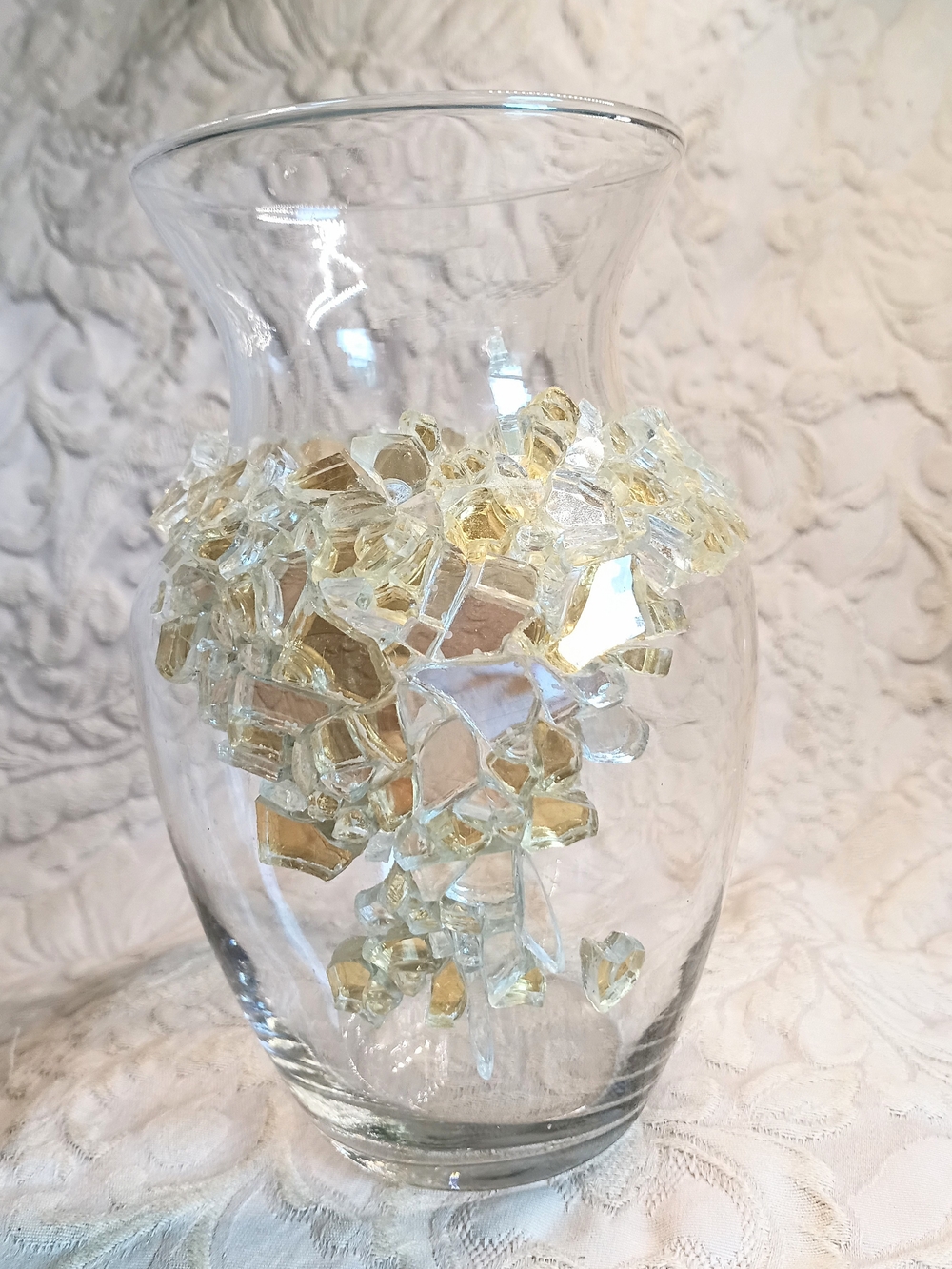 Clear Glass Vase with Gold Mosaic Accent